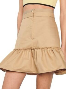 Sandro Alicante High-Waist Beige Ruffle Hem Skirt